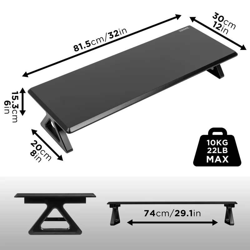 Duronic DM06-2 BK Monitorständer, 82 x 30 cm Fläche, Bis 10kg, 16cm Höhe, Ergonomischer Bildschirmständer Schreibtisch, Schreibtischaufsatz Monitor und Laptop, Bildschirmerhöhung LCD LED OLED TV