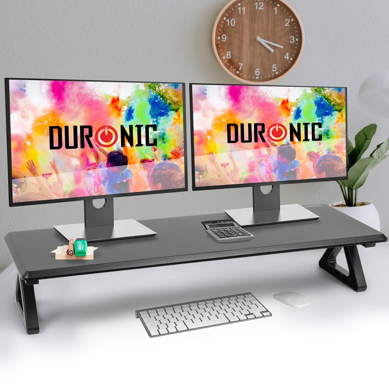Duronic DM06-2 BK Monitorständer, 82 x 30 cm Fläche, Bis 10kg, 16cm Höhe, Ergonomischer Bildschirmständer Schreibtisch, Schreibtischaufsatz Monitor und Laptop, Bildschirmerhöhung LCD LED OLED TV