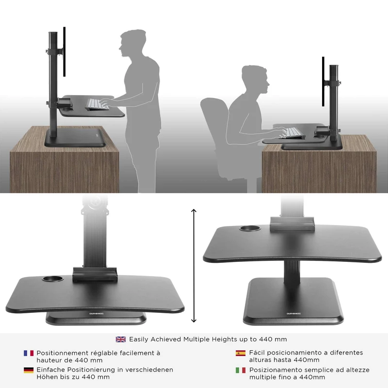 Duronic DM05D14 Schreibtischaufsatz mit Monitorhalterung | Computertisch 65 x 51 cm | Workstation höhenverstellbar 7 - 44 cm | Stehpult für Bildschirm, Smartphone und Tastaturablage | Display bis 8 kg