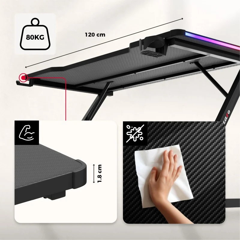 Gaming-Schreibtisch Huzaro Hero 2.5 RGB LED Schwarz 120 cm