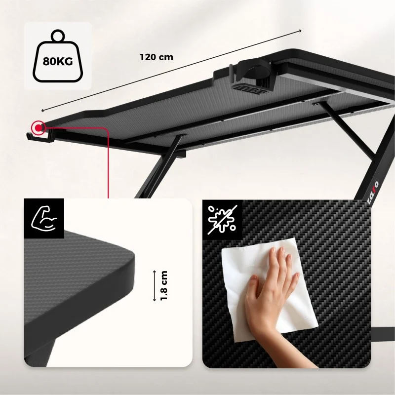Gaming-Schreibtisch Huzaro Hero 2.5 Schwarz 120 cm
