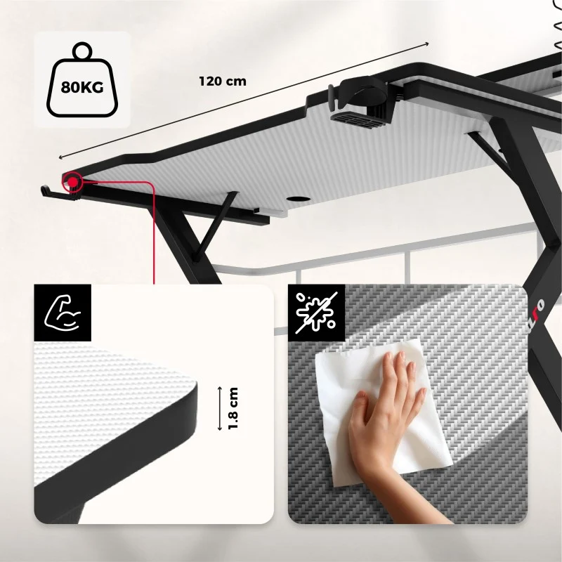 Gaming-Schreibtisch Huzaro Hero 5.0 Weiß 120 cm