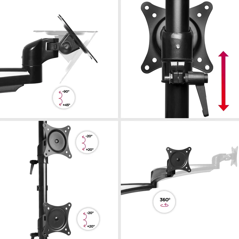 Duronic DM453VX1 Monitorarm | Monitor Halterung 4 Bildschirme bis 27" Zoll | LCD LED Display Ständer bis 6 kg | Höhenverstellbar | Neigbar -90° bis +45° | Drehbar 360° | Monitorhalterung 4fach VESA