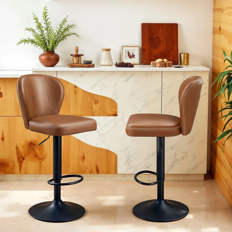 Barhocker 2er Set drehbar mit Rückenlehne tintenschwarz