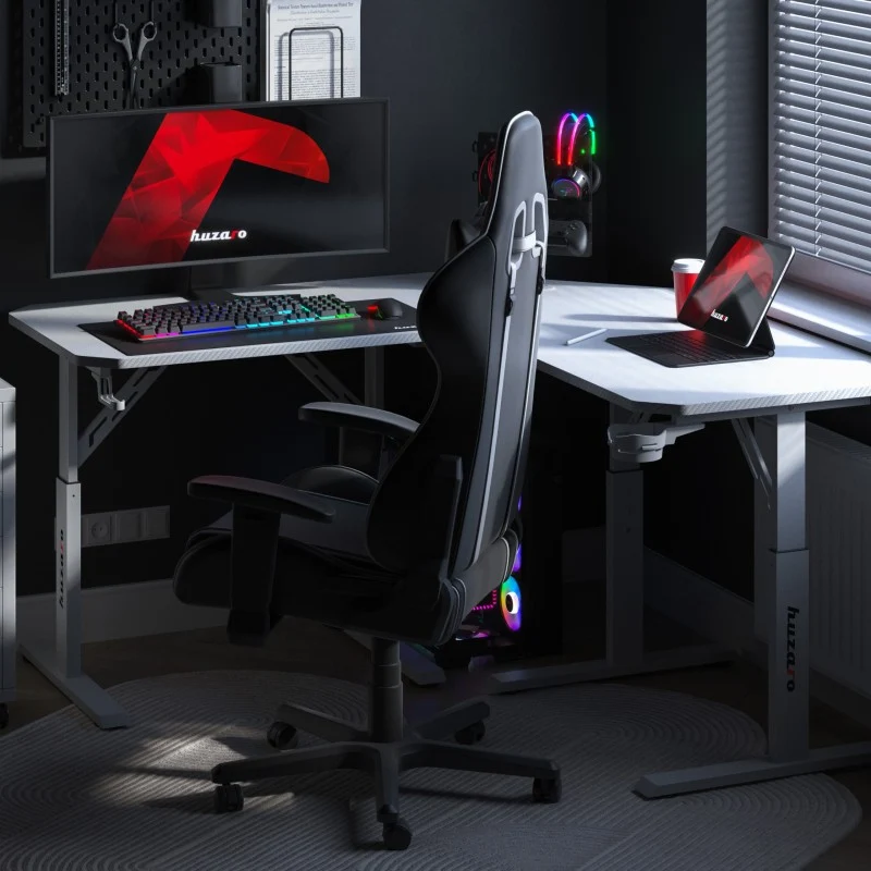 Huzaro Hero 7.3 White Eck-Gaming-Schreibtisch mit Höhenverstellung