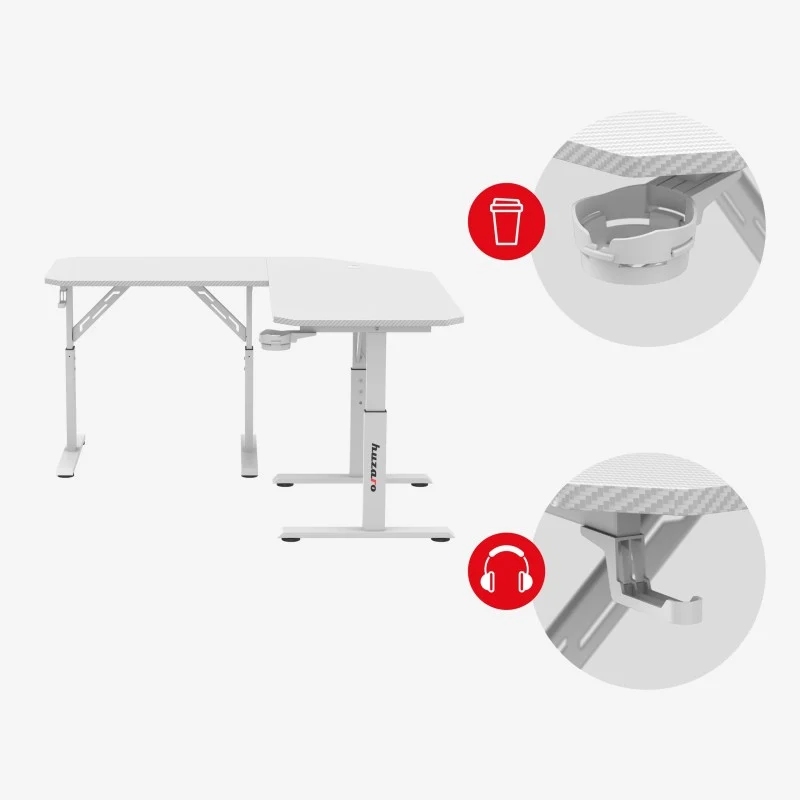 Huzaro Hero 7.3 White Eck-Gaming-Schreibtisch mit Höhenverstellung