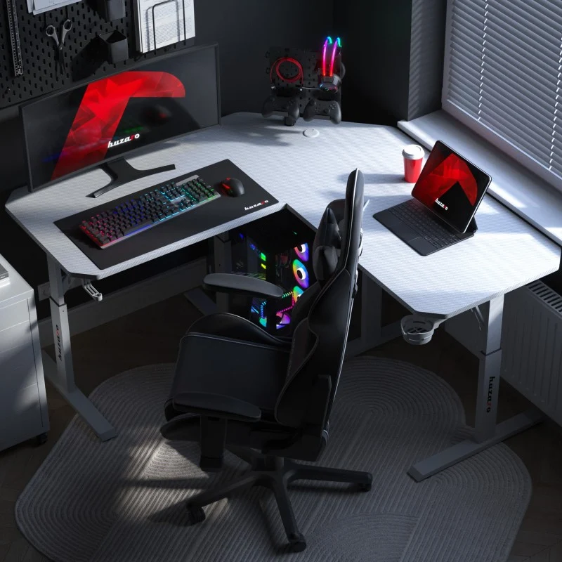 Huzaro Hero 7.3 White Eck-Gaming-Schreibtisch mit Höhenverstellung