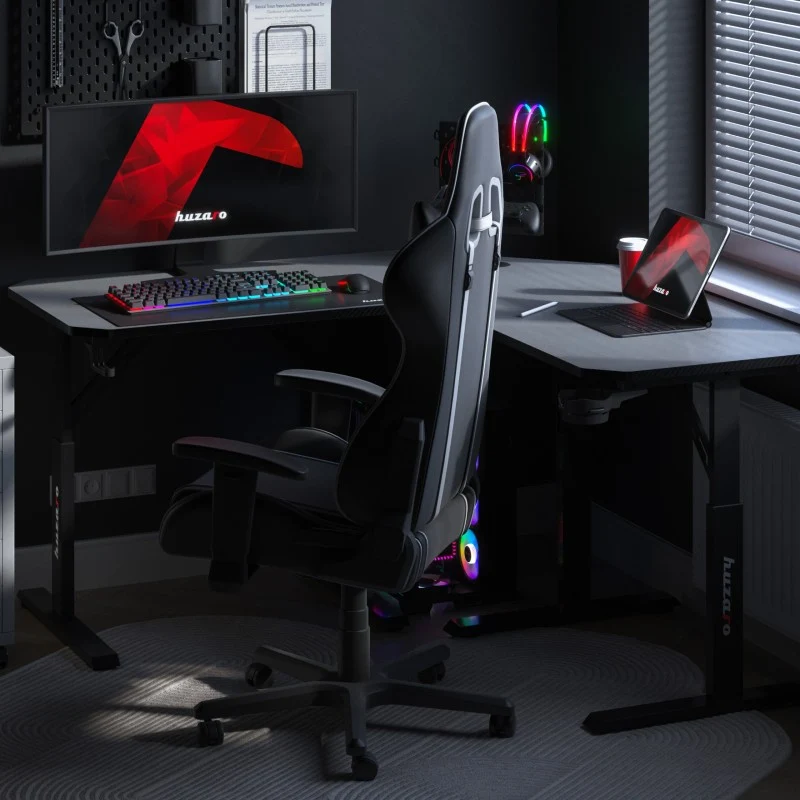 Gaming-Eckschreibtisch Huzaro Hero 7.3 Black mit Höhenverstellung