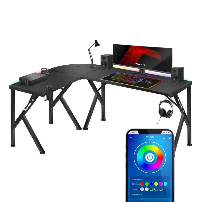 Huzaro Hero 6.3 RGB Gaming-Eckschreibtisch, Schwarz, 154 cm