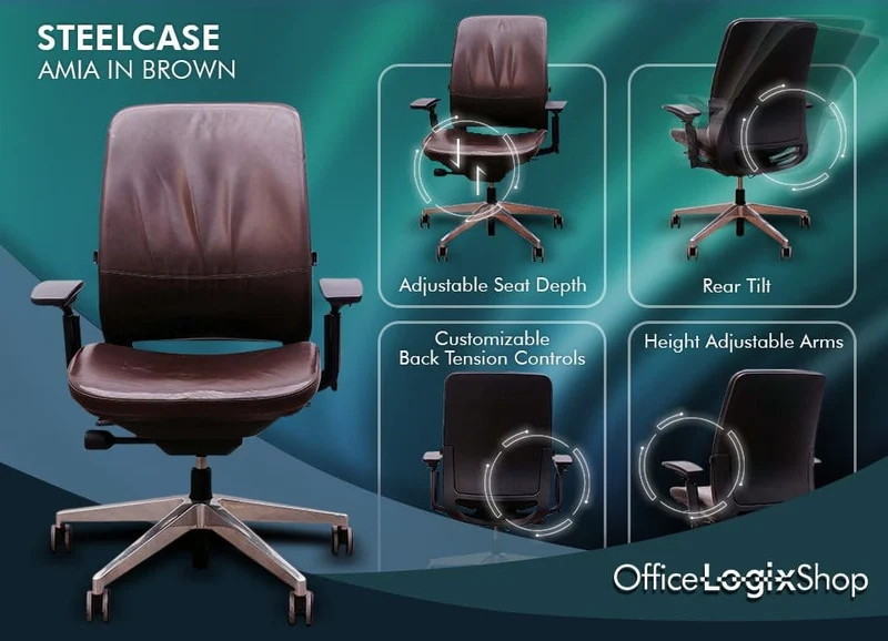 Steelcase Amia Brown Leather - Platinum Frame (Refurbished)