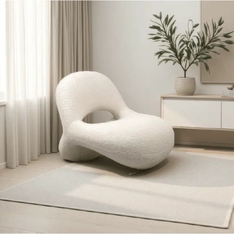 Three-Body Sculptural Lounge Chair in Faux Shearling