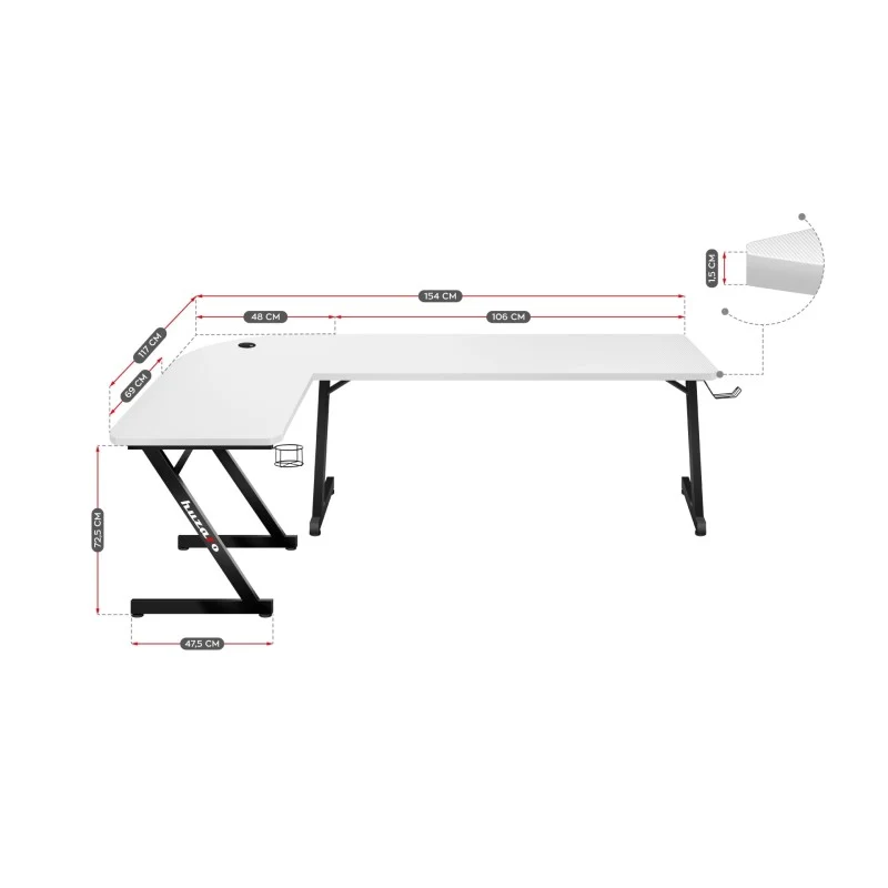 Gaming-Eckschreibtisch Huzaro Hero 7.0 Weiß 154 cm