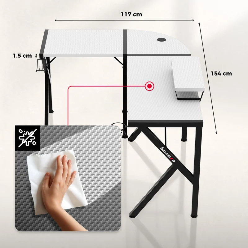 Gaming-Eckschreibtisch Huzaro Hero 6.3 White 154 cm