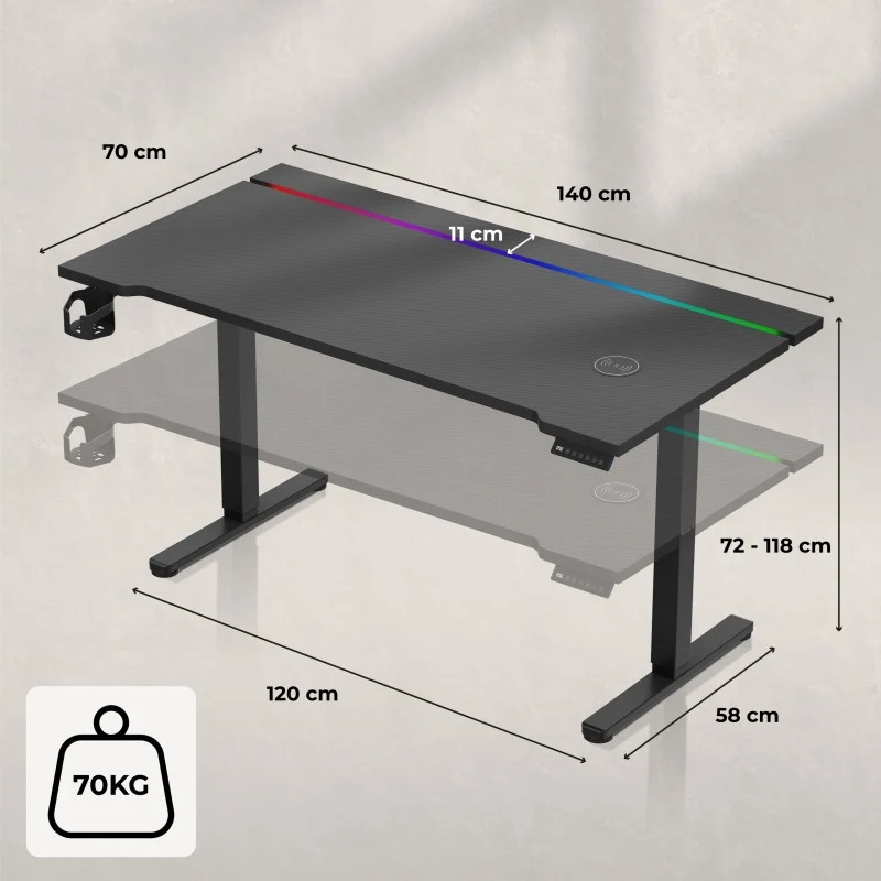 Elektrischer Schreibtisch Huzaro Hero 8.7 RGB LED 140 cm