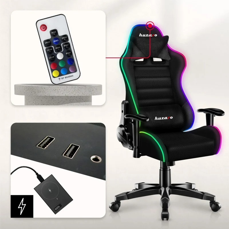 Gaming-Sessel für Kinder HUZARO RANGER 6.0 RGB Black Mesh