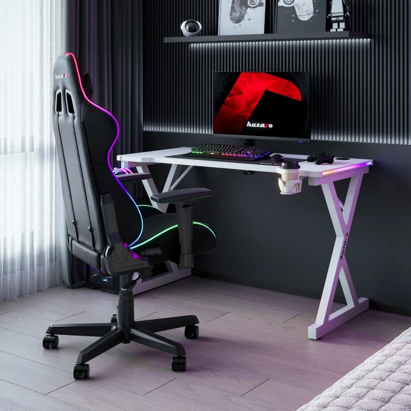 LED-Gaming-Schreibtisch Huzaro Hero 2.3 RGB Weiß 120 cm