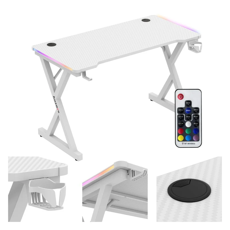 LED-Gaming-Schreibtisch Huzaro Hero 2.3 RGB Weiß 120 cm
