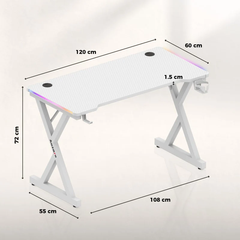 LED-Gaming-Schreibtisch Huzaro Hero 2.3 RGB Weiß 120 cm