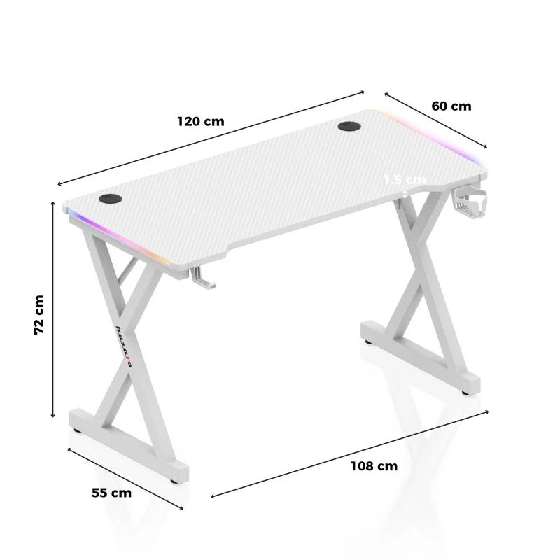 LED-Gaming-Schreibtisch Huzaro Hero 2.3 RGB Weiß 120 cm