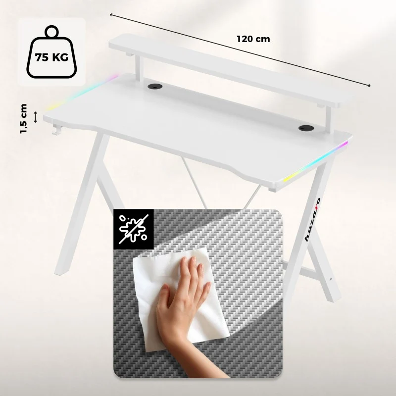 Gaming-Schreibtisch LED Huzaro Hero 1.9 RGB White 120 cm