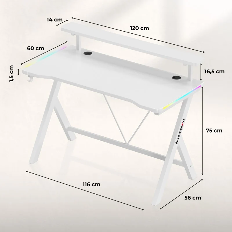 Gaming-Schreibtisch LED Huzaro Hero 1.9 RGB White 120 cm