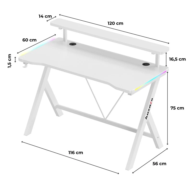 Gaming-Schreibtisch LED Huzaro Hero 1.9 RGB White 120 cm