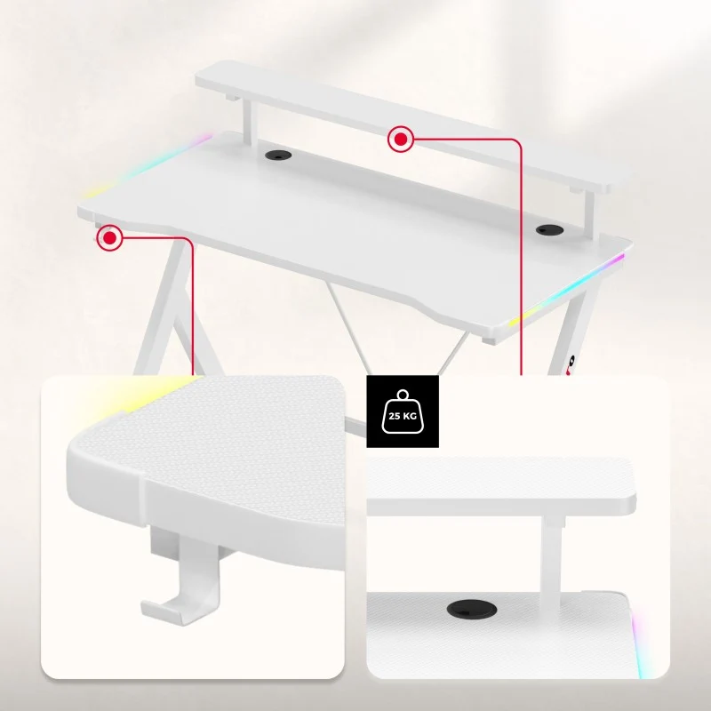 Gaming-Schreibtisch LED Huzaro Hero 1.9 RGB White 120 cm