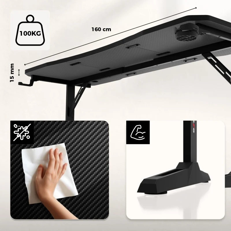 Gaming-Schreibtisch Huzaro Hero 4.6 Black 160 cm