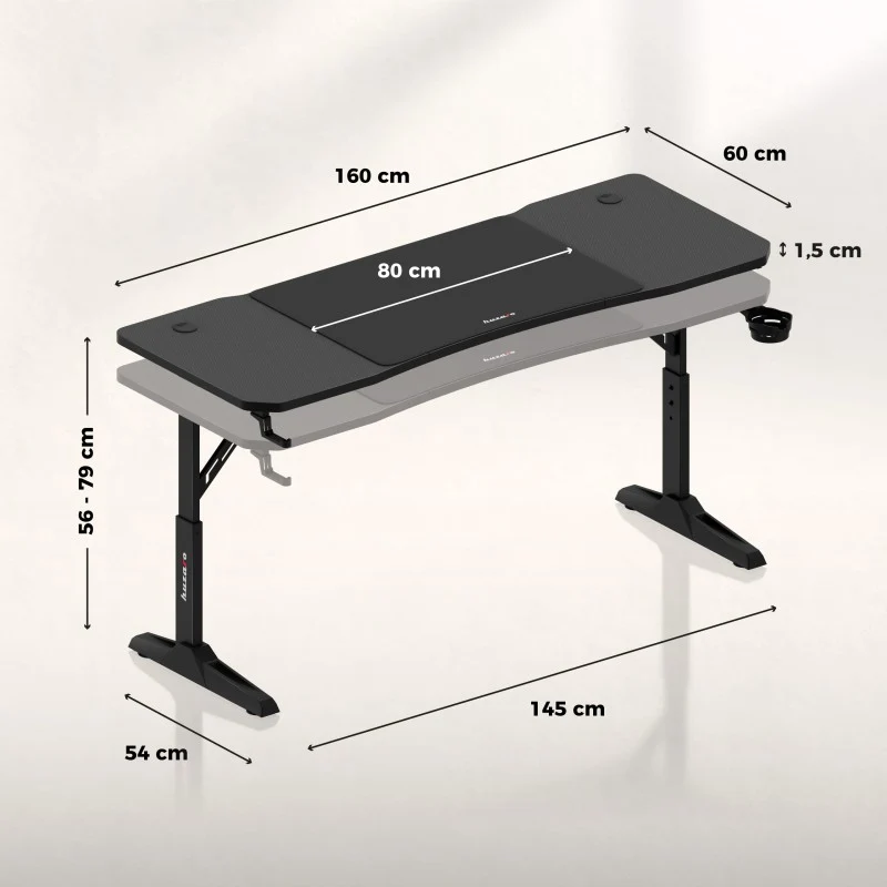 Gaming-Schreibtisch Huzaro Hero 4.6 Black 160 cm