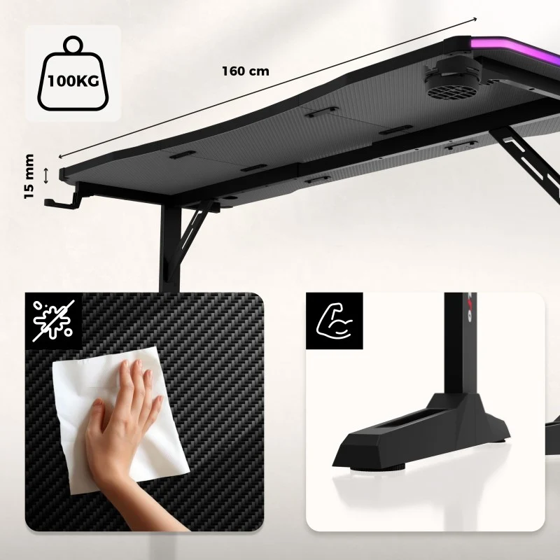 Gaming-Schreibtisch LED Huzaro Hero 4.6 RGB Black 160 cm
