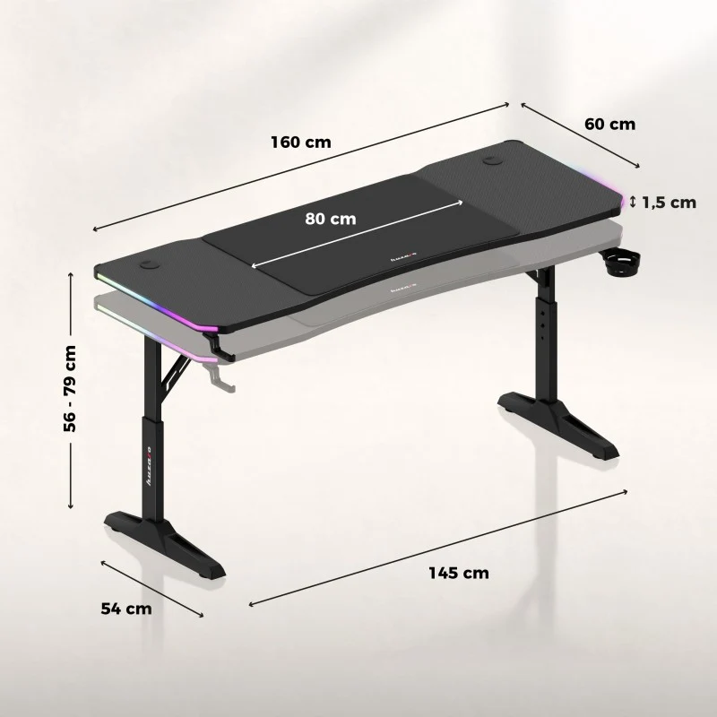 Gaming-Schreibtisch LED Huzaro Hero 4.6 RGB Black 160 cm