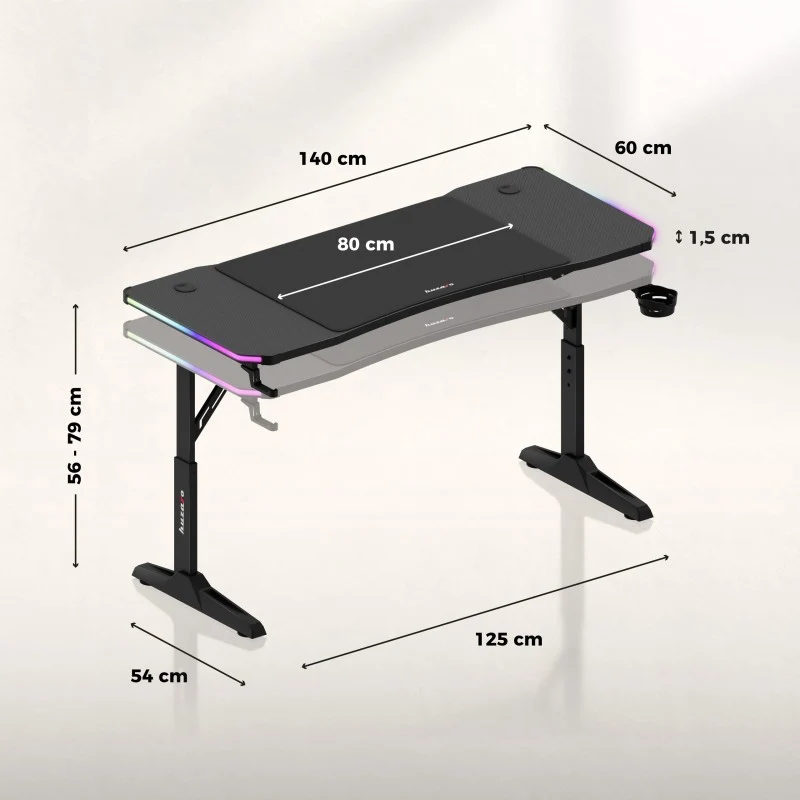 LED Gaming-Schreibtisch Huzaro Hero 3.6 RGB Black