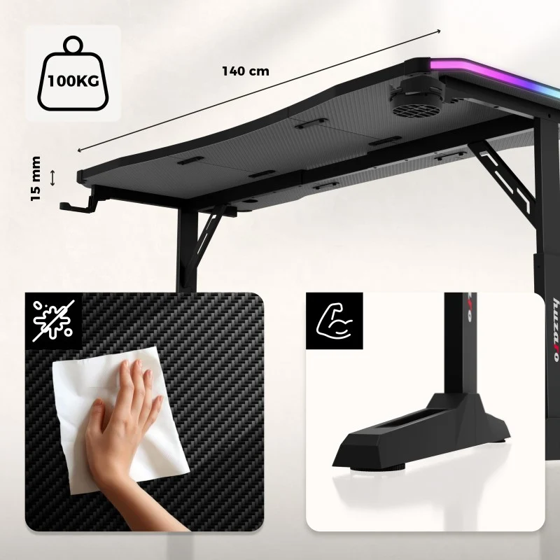 LED Gaming-Schreibtisch Huzaro Hero 3.6 RGB Black