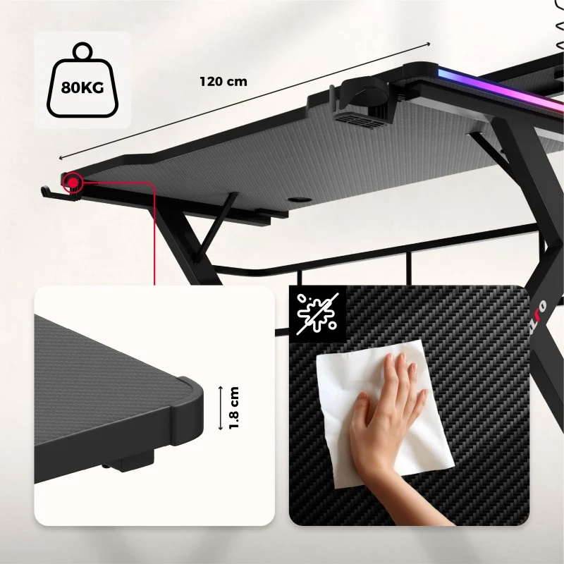 Gaming-Schreibtisch Huzaro Hero 5.0 RGB LED Schwarz 120 cm