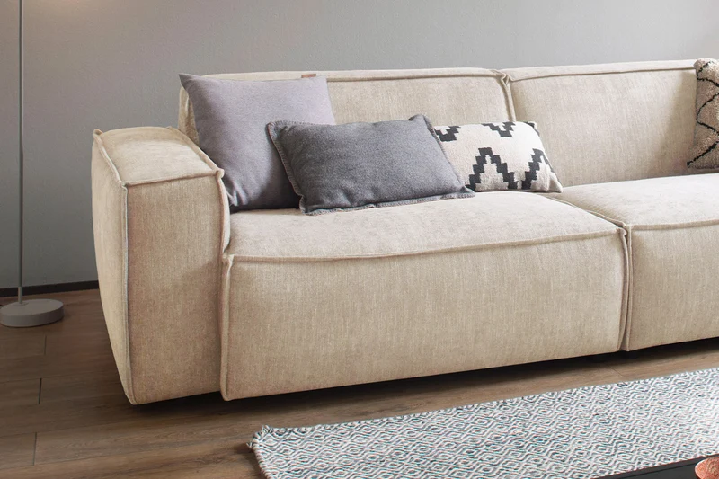 KAWOLA Sitzgruppe SAMU 3-Sitzer 2-Sitzer Chenille-Stoff beige