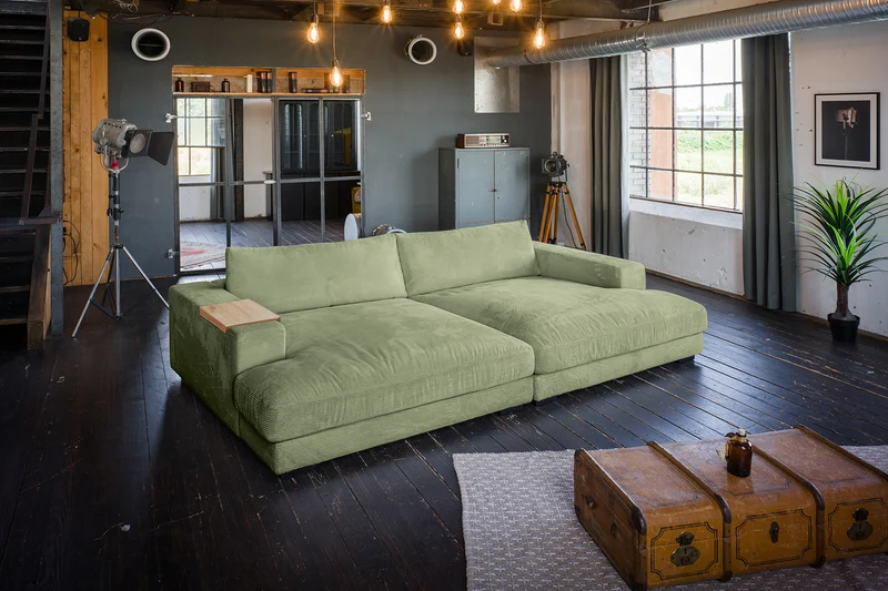 KAWOLA Big Sofa MADELINE Cord olivgrün