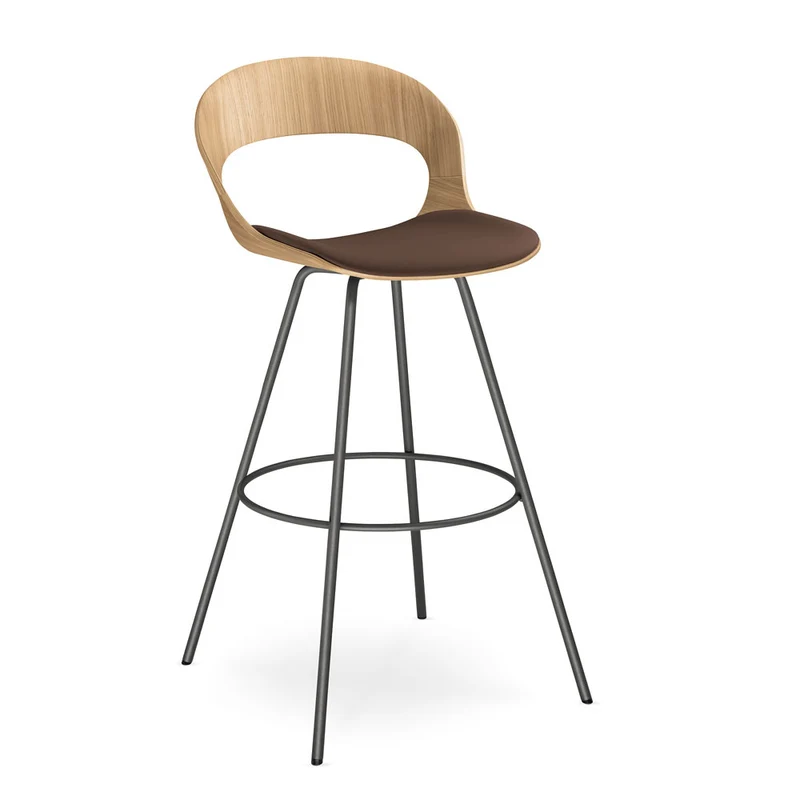YOS B3 Lotus Design Barhocker | Tresenstuhl | Echtholz Furnier Eiche | mit Polster