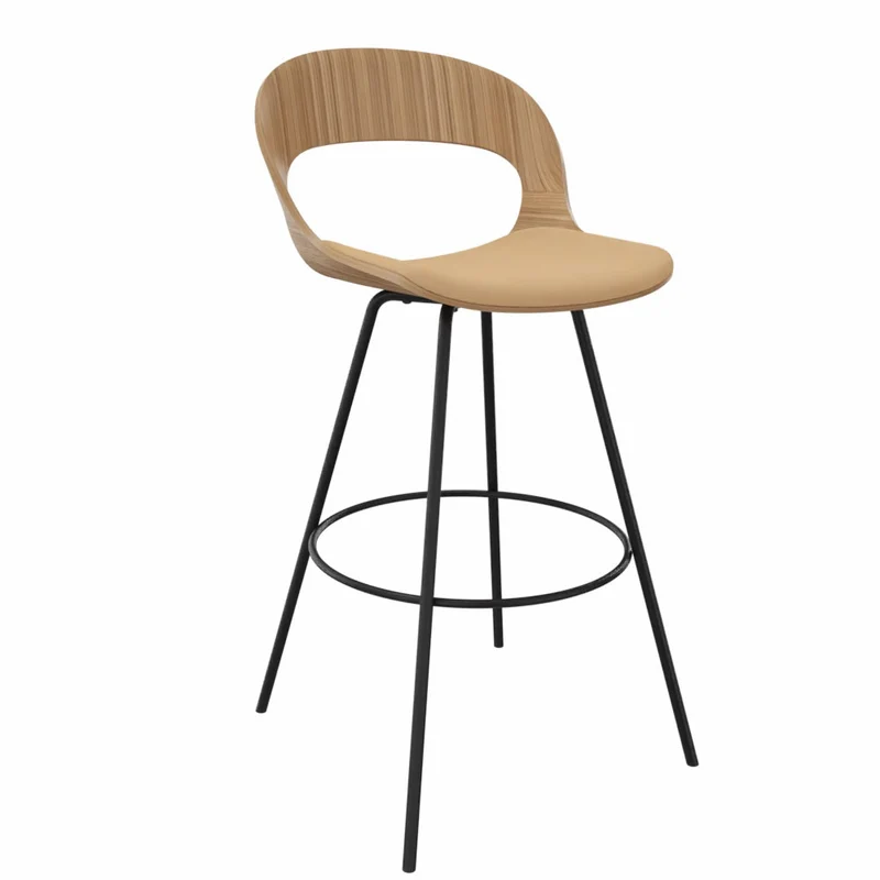 YOS B3 Lotus Design Barhocker | Tresenstuhl | Echtholz Furnier Eiche | mit Polster