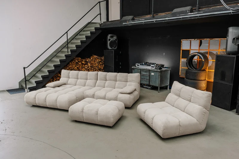 KAWOLA Sitzgruppe VIVIEN Ecksofa Drehsessel Hockerbank Feincord beige