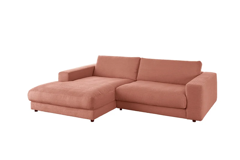 KAWOLA Sofa MADELINE Ecksofa mit Longchair Cord rost