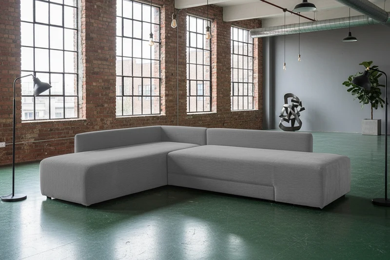 KAWOLA Schlafsofa SADIRA Ecksofa Cord grau