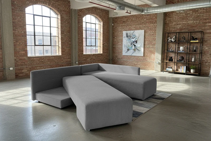 KAWOLA Schlafsofa SADIRA Ecksofa Cord grau