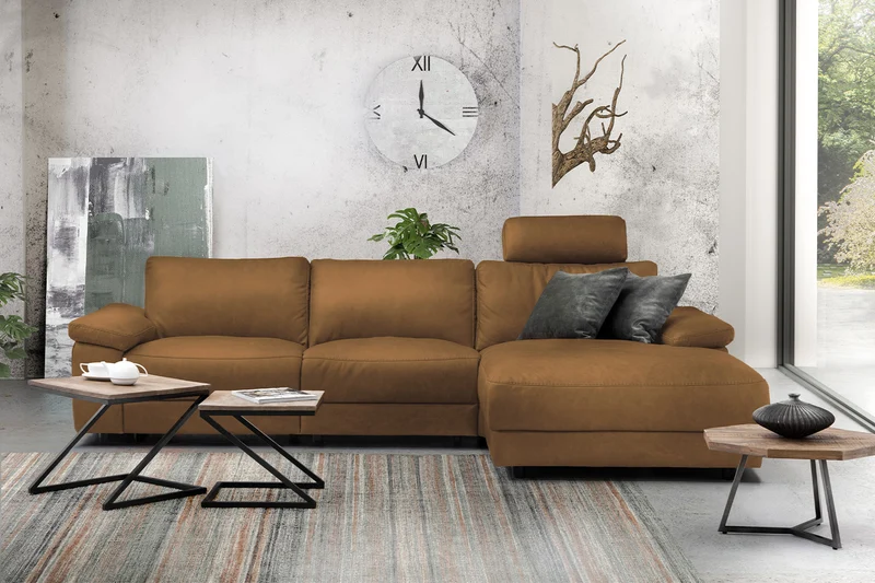 KAWOLA Sofa LOLA Ecksofa Leder cognac mit motorischer Relaxfunktion