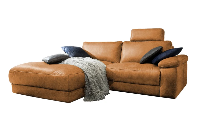 KAWOLA Sofa LOLA Ecksofa Leder cognac mit motorischer Relaxfunktion