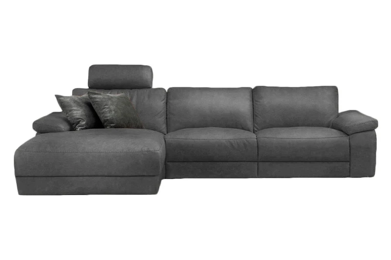KAWOLA Sofa LOLA Ecksofa Leder grau mit motorischer Relaxfunktion