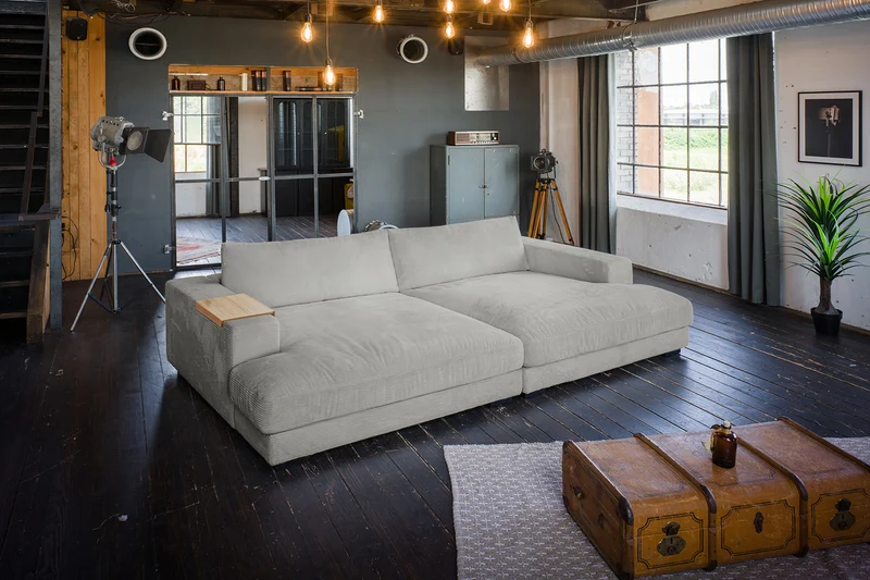 KAWOLA Big Sofa MADELINE Cord hellgrau