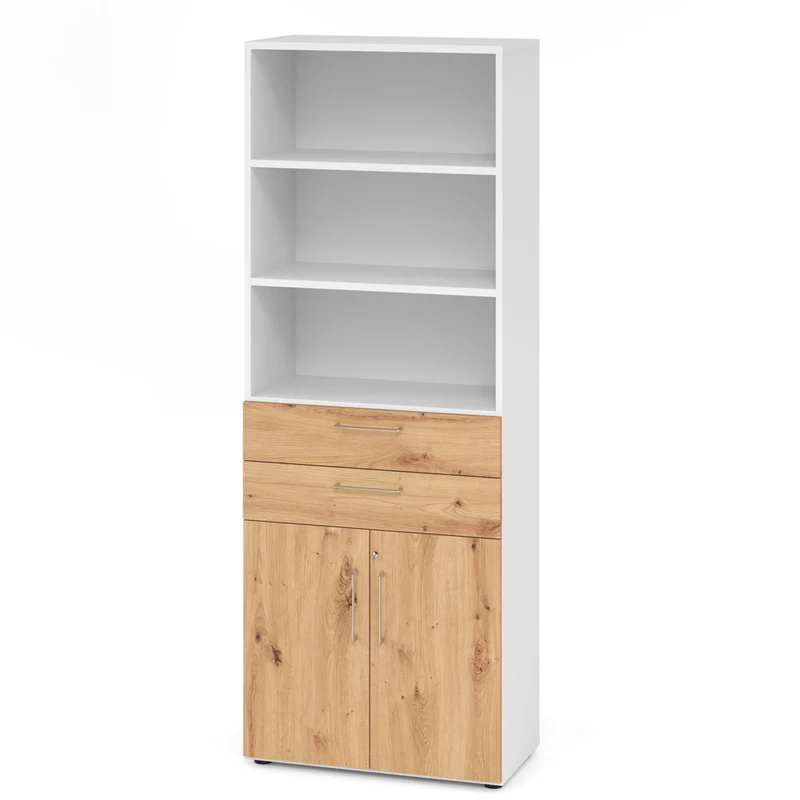 Hammerbacher Schubkasten-Schrank Serie 9, Kombischrank 6 OH, 2 Schübe, 3 Fach, abschließbar 80 x 215,6 x 42cm(B/H/T)