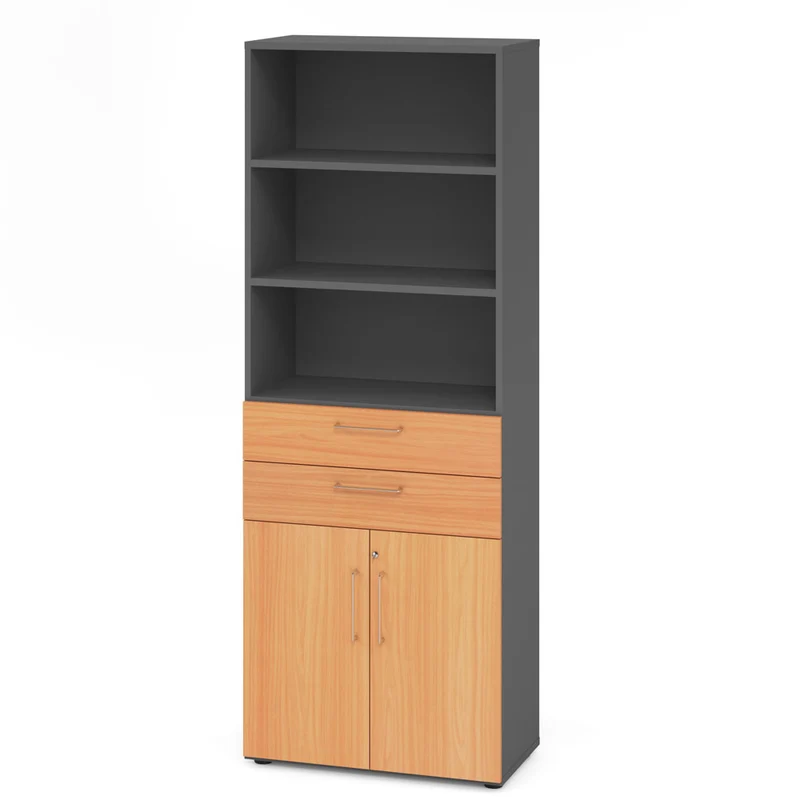 Hammerbacher Schubkasten-Schrank Serie 9, Kombischrank 6 OH, 2 Schübe, 3 Fach, abschließbar 80 x 215,6 x 42cm(B/H/T)