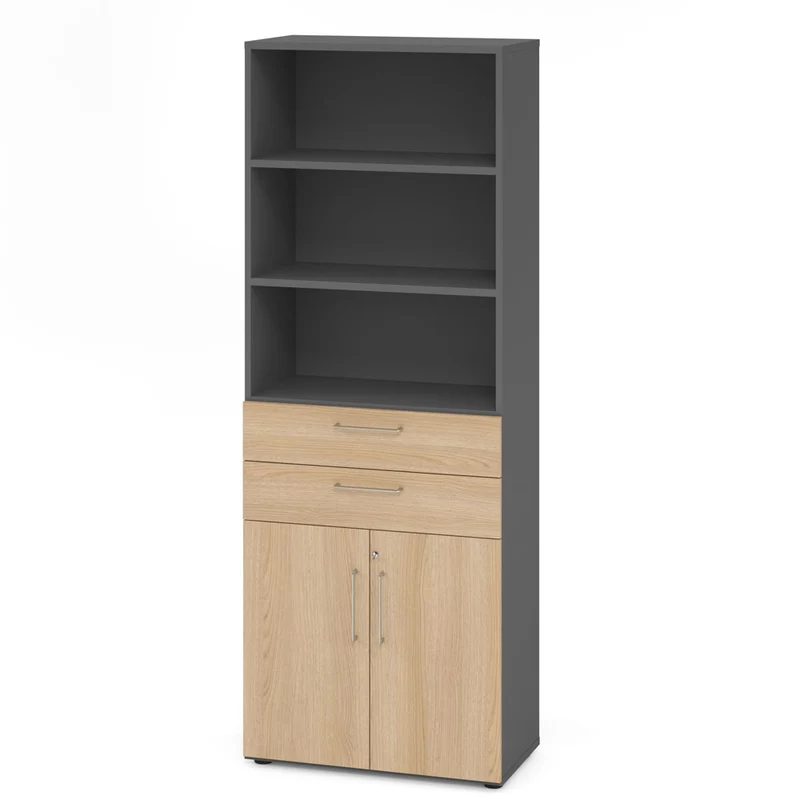 Hammerbacher Schubkasten-Schrank Serie 9, Kombischrank 6 OH, 2 Schübe, 3 Fach, abschließbar 80 x 215,6 x 42cm(B/H/T)
