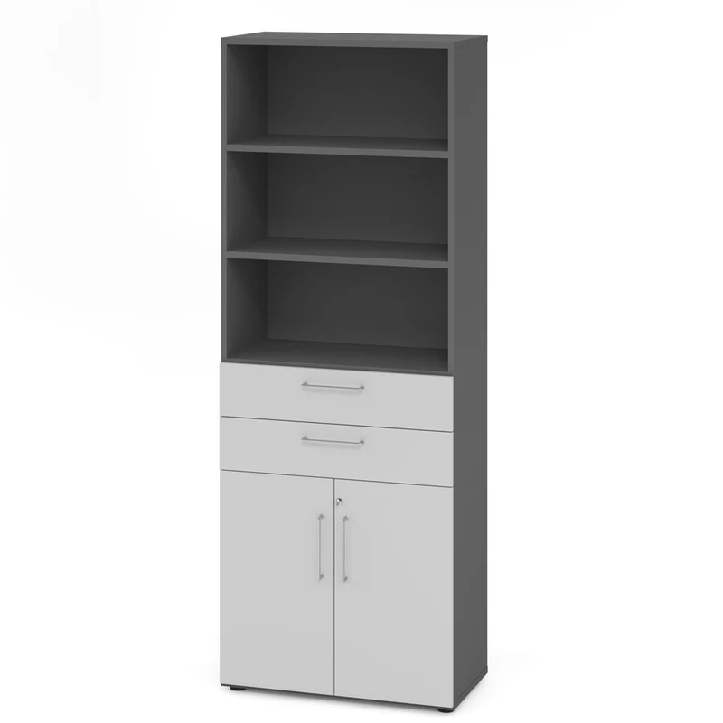 Hammerbacher Schubkasten-Schrank Serie 9, Kombischrank 6 OH, 2 Schübe, 3 Fach, abschließbar 80 x 215,6 x 42cm(B/H/T)